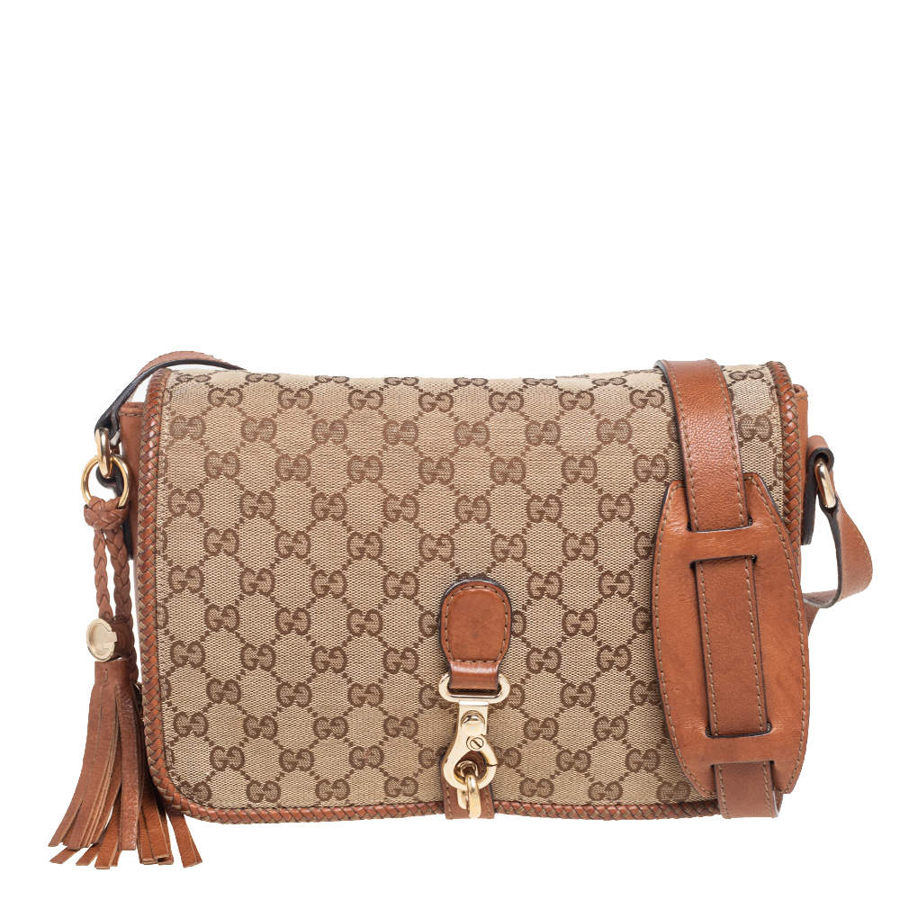 Gucci Beige/Brown GG Canvas Medium Marrakech Tassel Messenger Bag