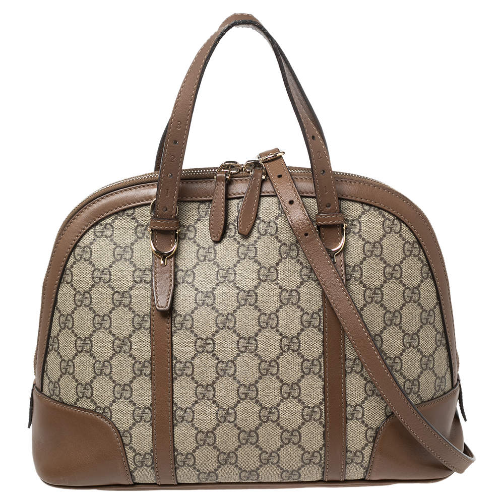Pre Owned حقيبة ساتشل غوتشي نايس دوم جلد وكانفاس سوبريم جي جي بيج/بني