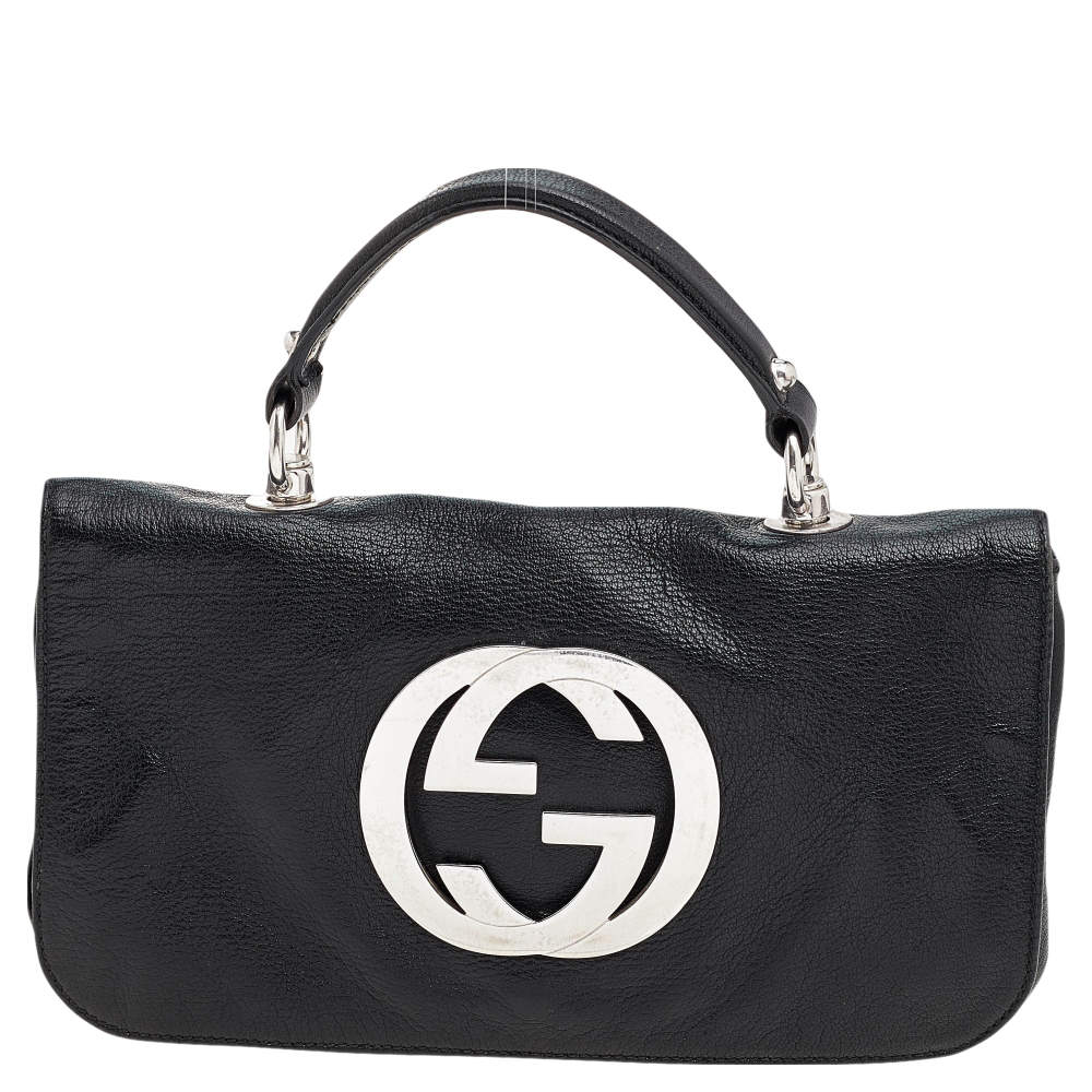 Pre Owned Gucci Black Leather Blondie Flap Top Handle Bag
