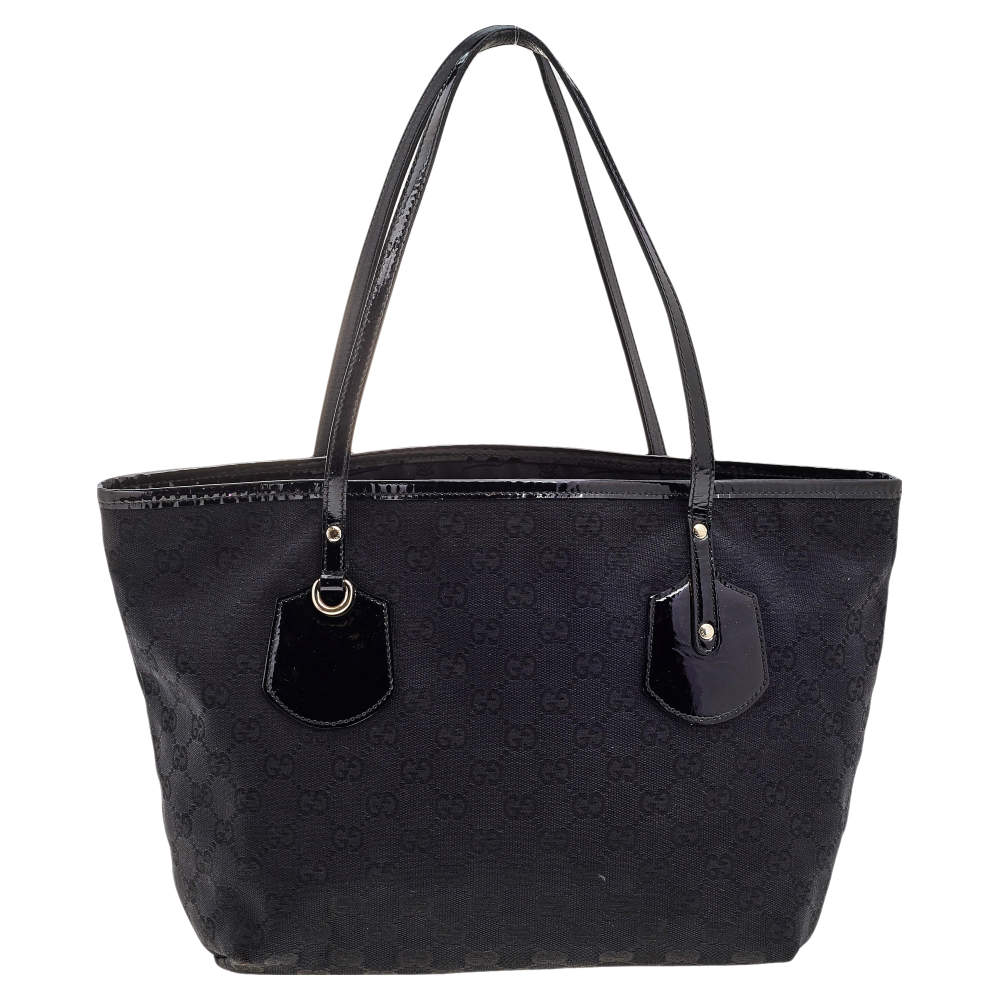 مملوكة مسبقًا حقيبة يد توتس غوتشي جلد لامع وكانفاس GG أسود