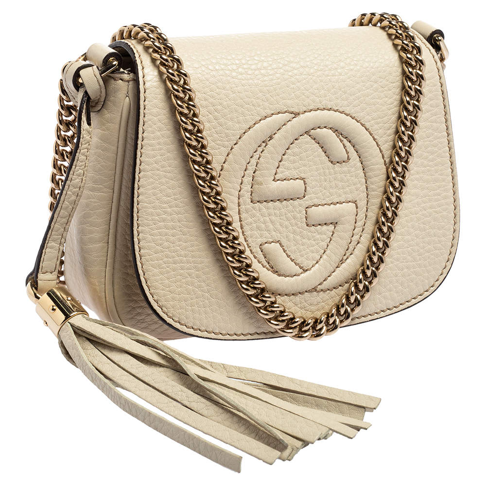 Gucci White Grained Leather Soho Chain Crossbody QFB1IS1LWB003