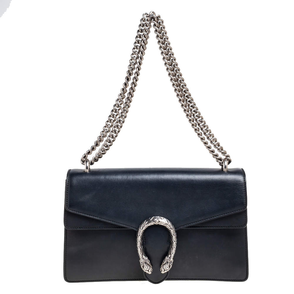 Pre Owned Gucci Black Leather Small Dionysus Shoulder Bag