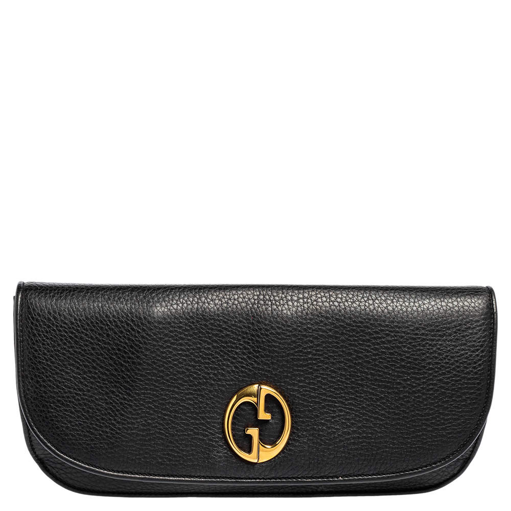 Gucci Black Leather 1973 Flap Clutch