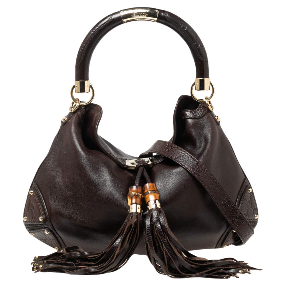 مملوكة مسبقًا Gucci Dark Brown Guccissima Leather Medium Babouska Indy Hobo