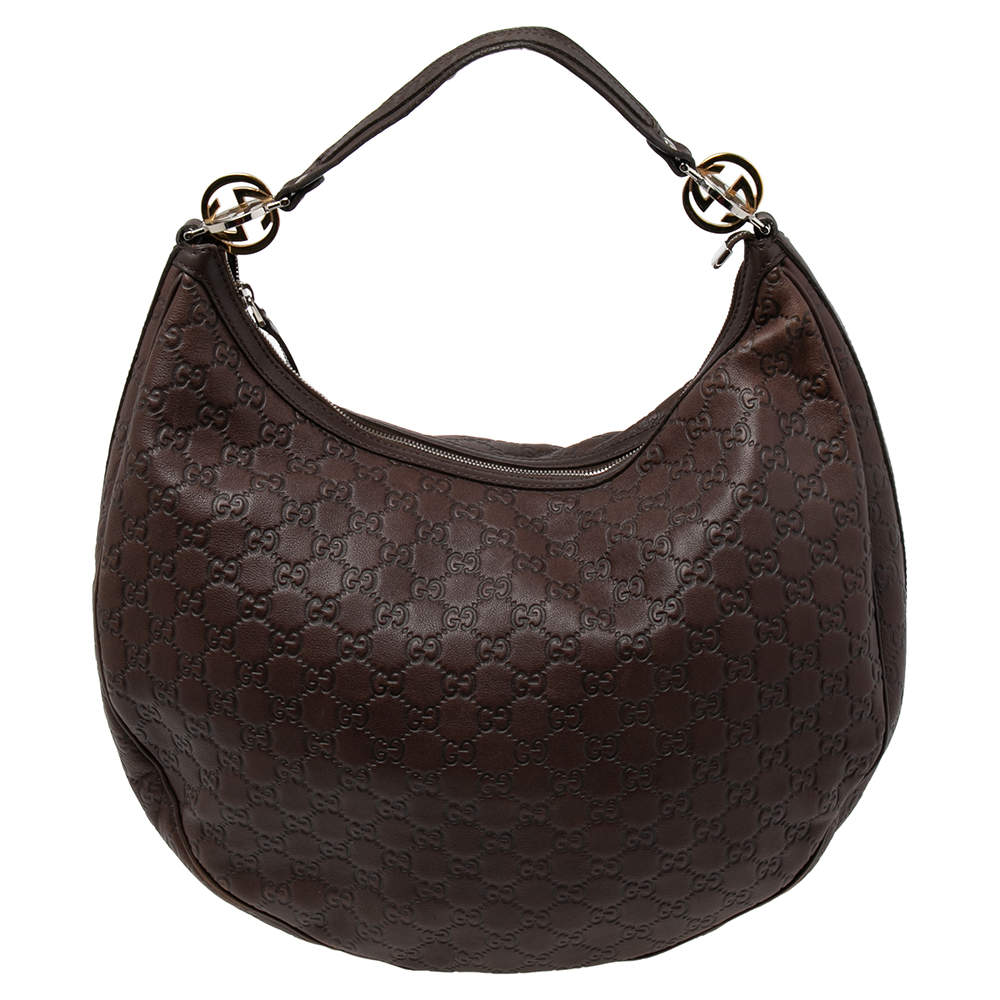 مملوكة مسبقًا Gucci Dark Brown Guccissima Leather Large GG Twins Hobo