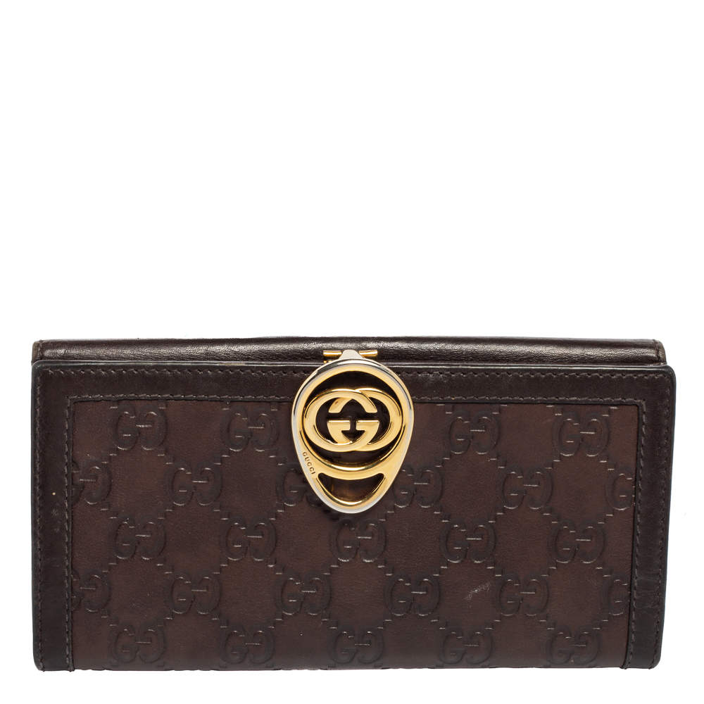 Pre Owned Gucci Brown Guccissima Leather Interlocking GG Clip Continental Wallet