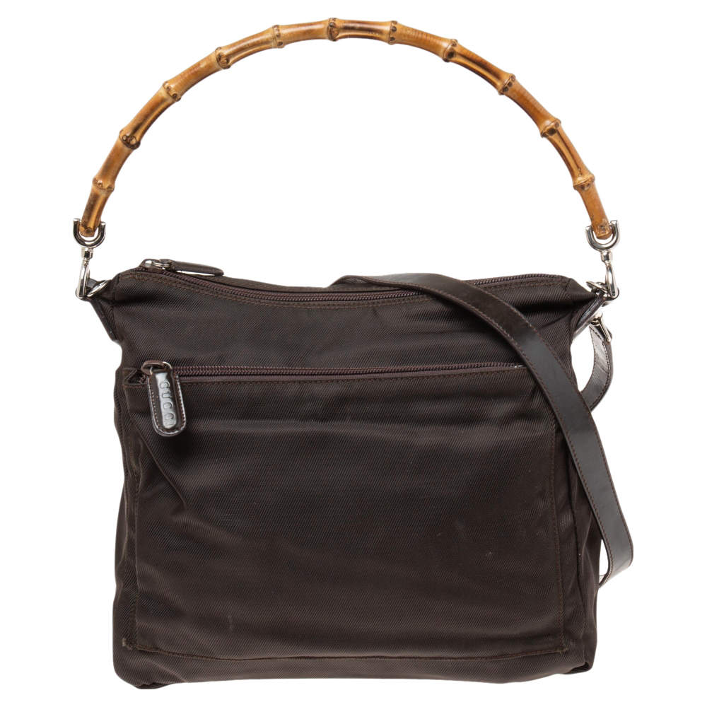 Gucci Brown Nylon and Leather Bamboo Shoulder Bag Gucci | The Luxury Closet