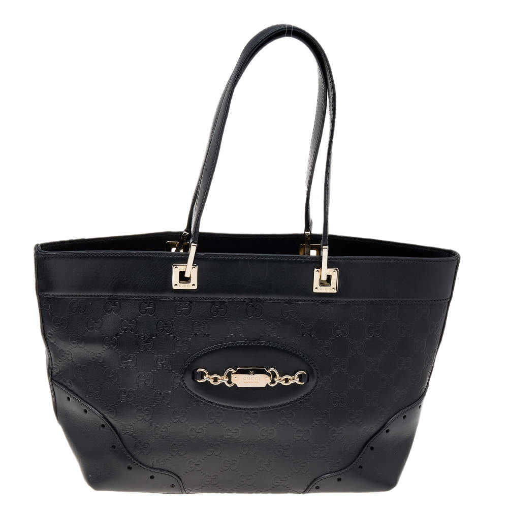 Pre Owned Gucci Black Guccissima Leather Medium Punch Tote