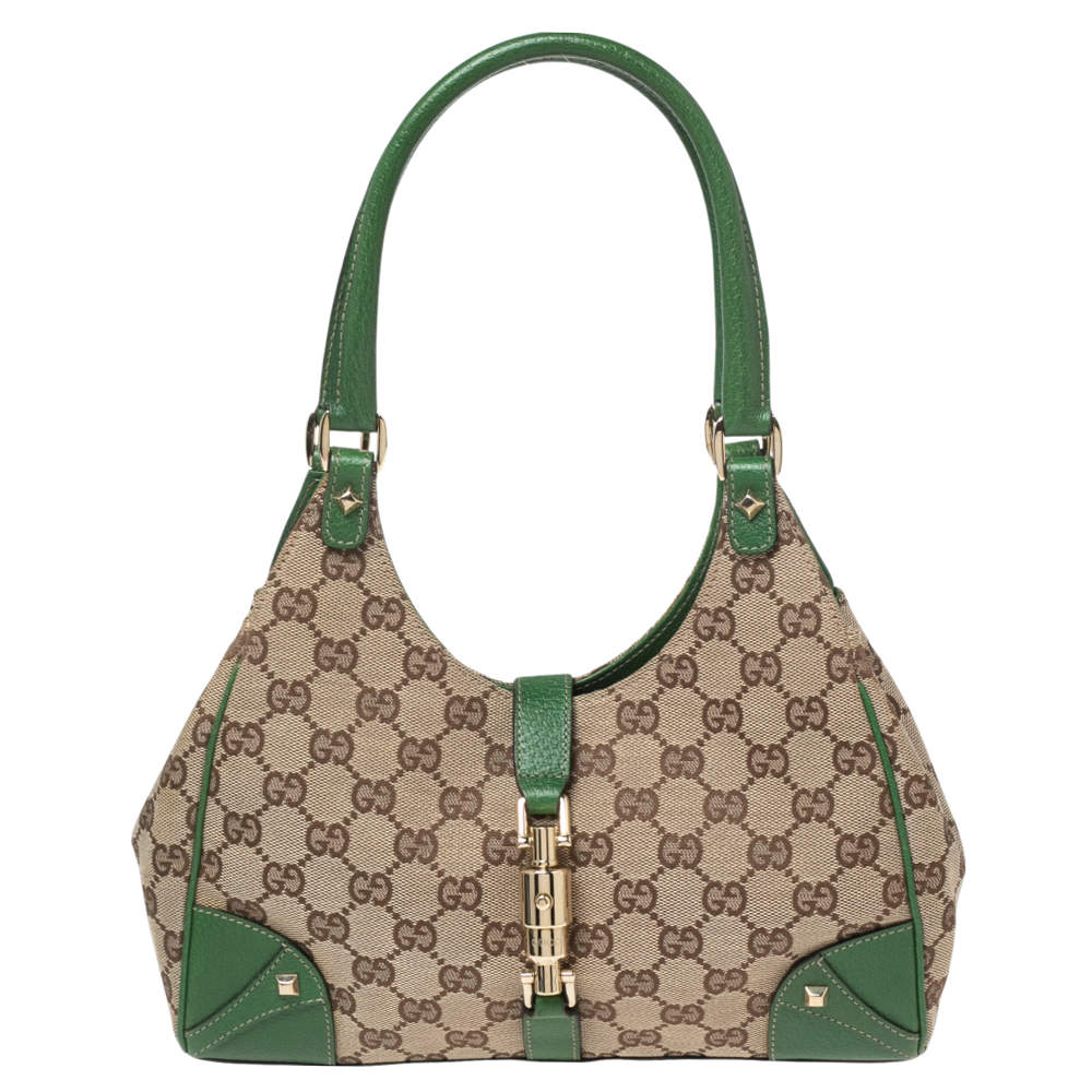 Pre Owned Gucci Brown/Beige GG Canvas and Leather Small Bardot Hobo