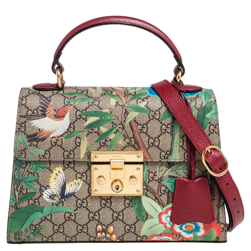 Pre Owned Gucci Multicolor GG Supreme Canvas Padlock Top Handle Bag 