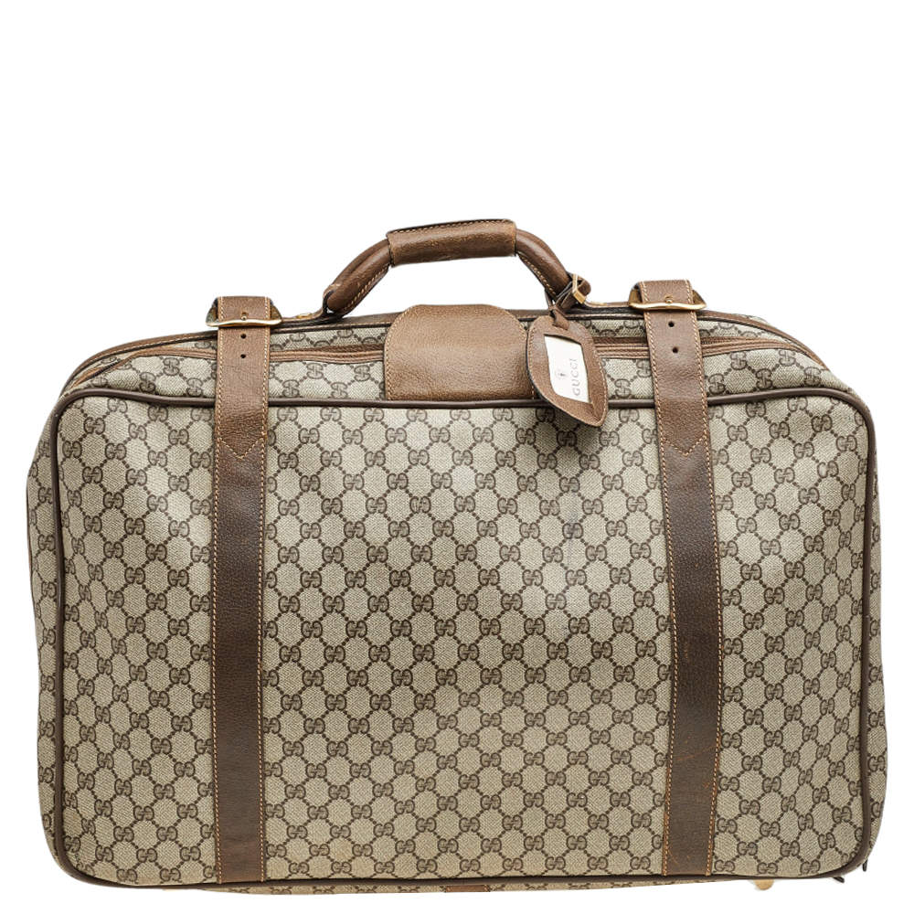 Gucci Beige/Brown GG Supreme Canvas And Leather Vintage Suitcase