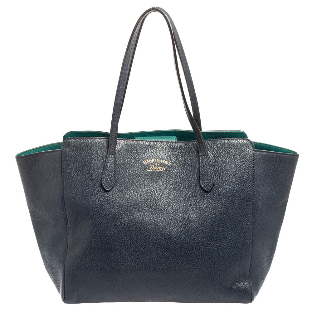 مملوكة مسبقًا Gucci Navy Blue Leather Large Swing Shopper Tote