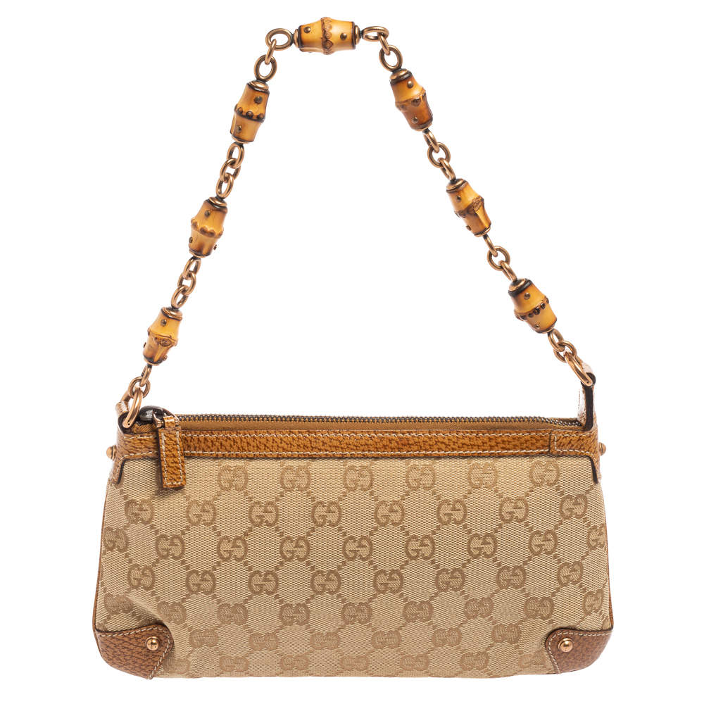 Pre Owned Gucci Beige/Brown GG Canvas Bamboo Accessories Pochette