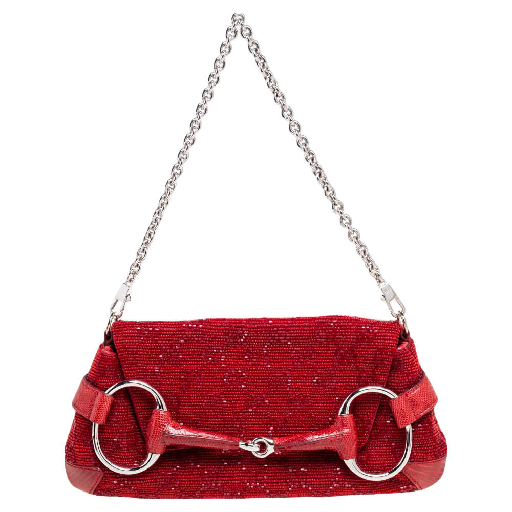 Gucci Red Sequins And Leather Horsebit Clutch Gucci | TLC