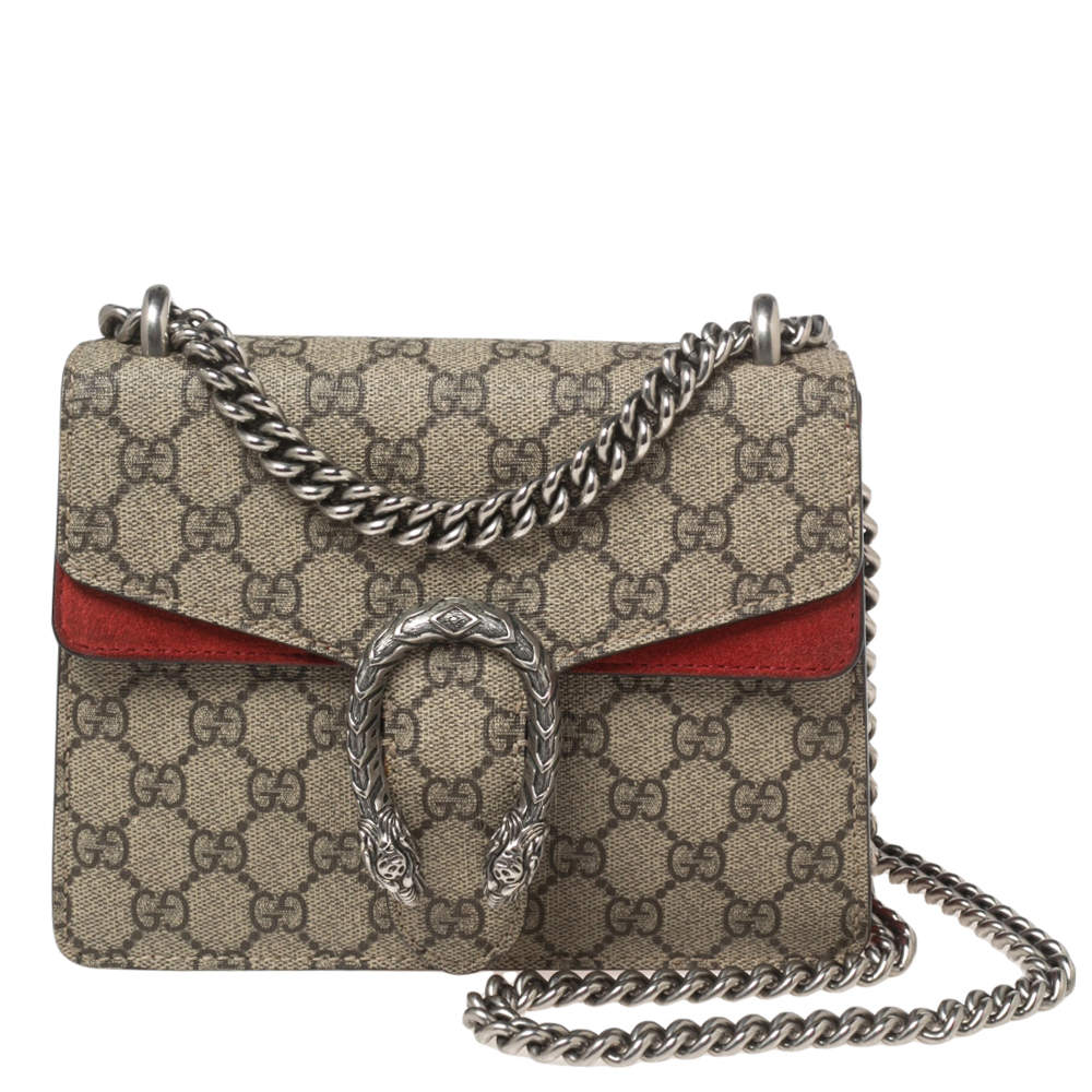 Gucci Red/Beige GG Supreme Canvas Arabesque Tote