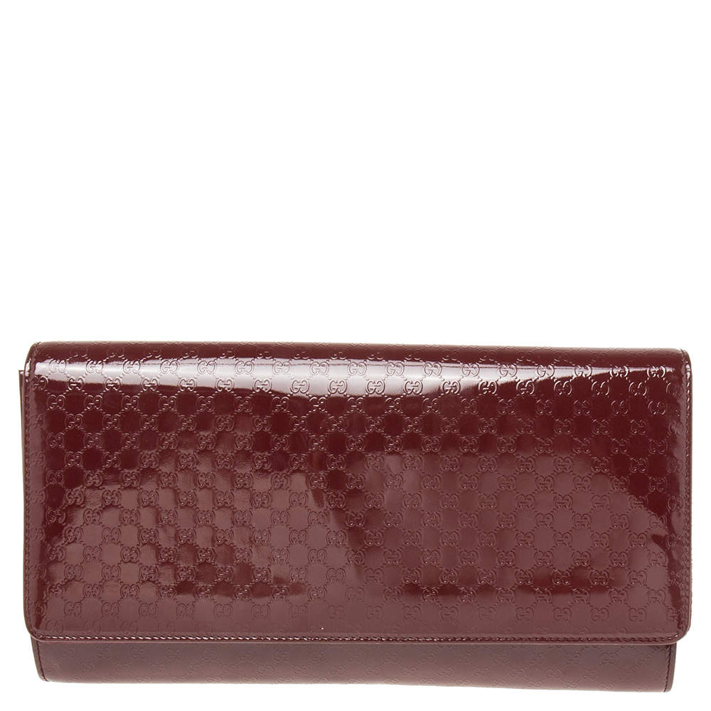 Pre Owned حقيبة كلتش غوتشي برودواي متوسطة جلد لامع مايكروغوتشيسيما عنابي