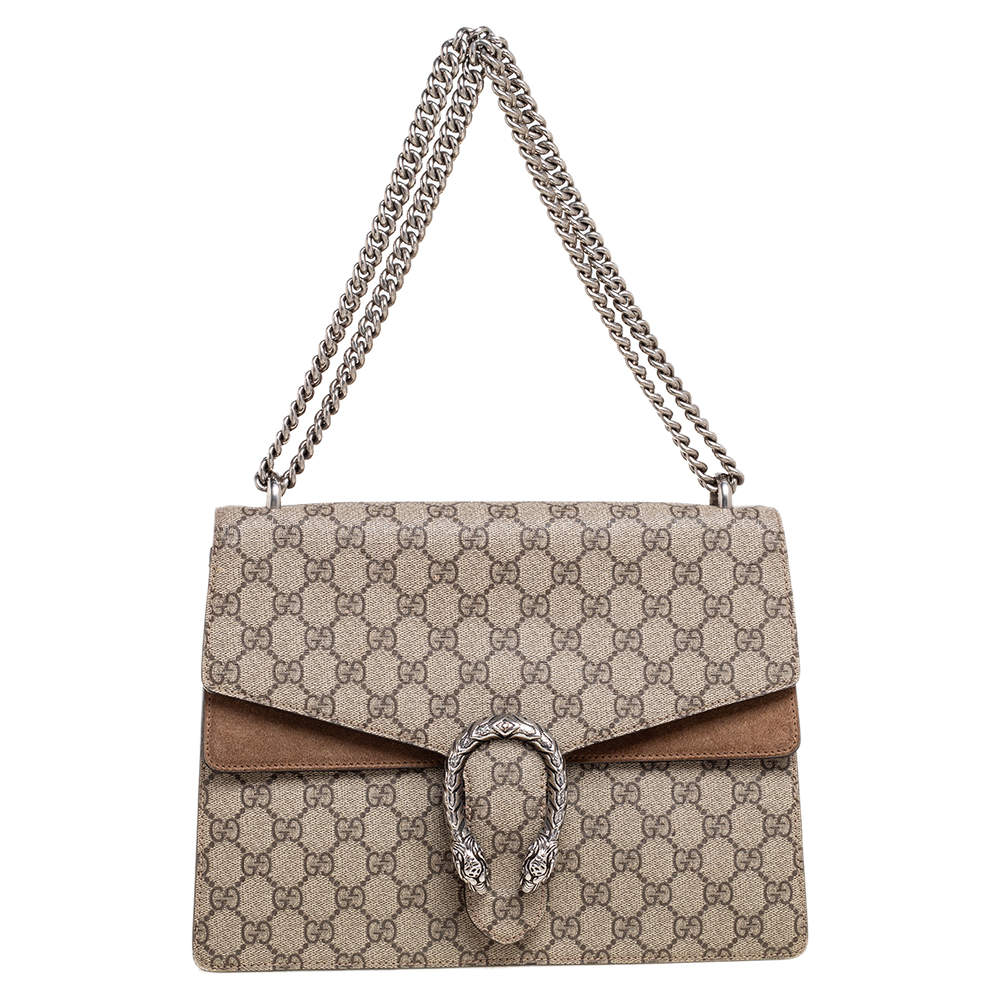 مملوكة مسبقًا Gucci Beige GG Coated Canvas and Suede Medium Dionysus Shoulder Bag