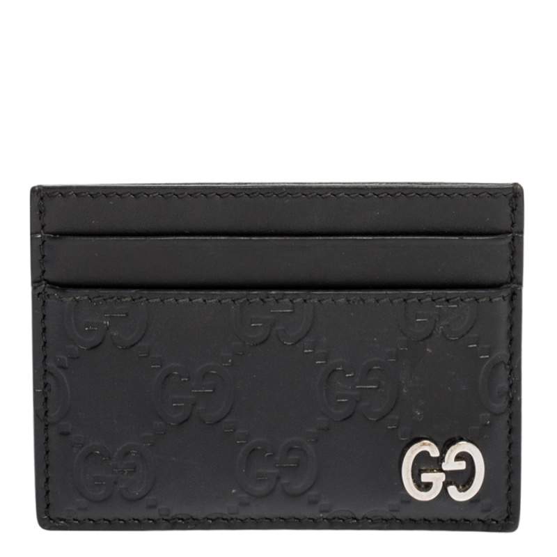 Pre Owned Gucci Black Guccissima Leather Interlocking G Card Holder