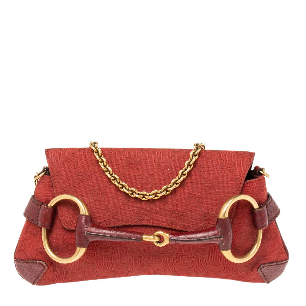 Gucci Brick Red GG Canvas Horsebit Chain Clutch Gucci | TLC