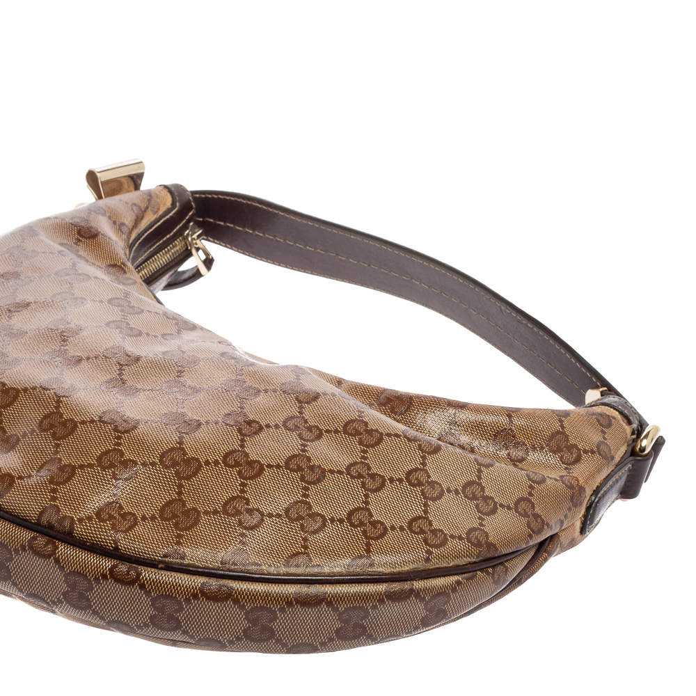 Gucci Duchessa Brown Leather Hobo Bag with Gold Bow Hardware 181492 2140