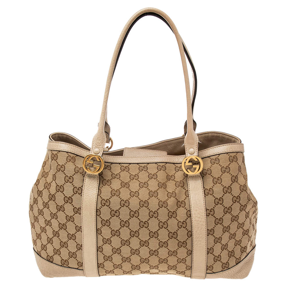 Pre Owned Gucci Beige GG Canvas and Leather Miss GG Tote
