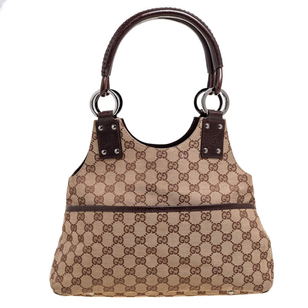 Pre Owned Gucci Beige/Brown GG Canvas and Leather Shoulder Bag