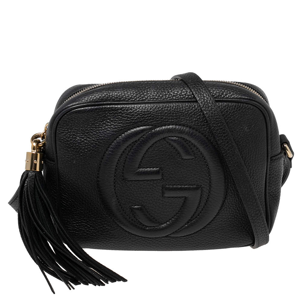 مملوكة مسبقًا حقيبة كتف غوتشي سوهو ديسكو جلد أسود لامع صغيرة