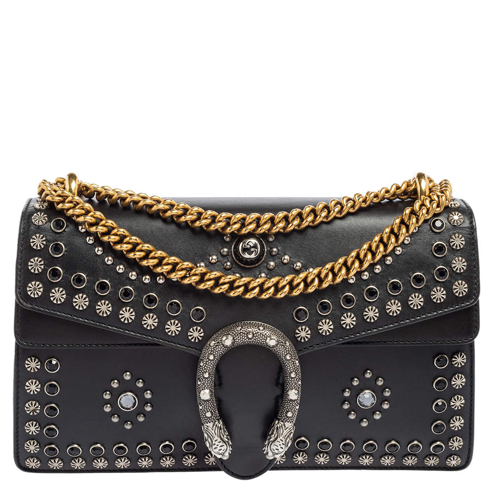 Pre Owned Gucci Black Leather Dionysus Studded Shoulder Bag
