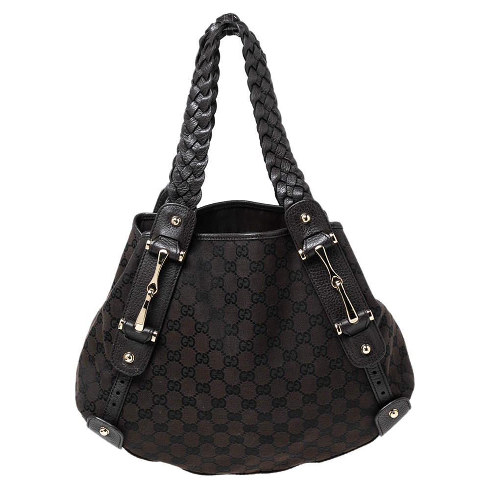 Pre Owned Gucci Chocolate Brown GG Canvas and Leather Pelham Shoulder Bag