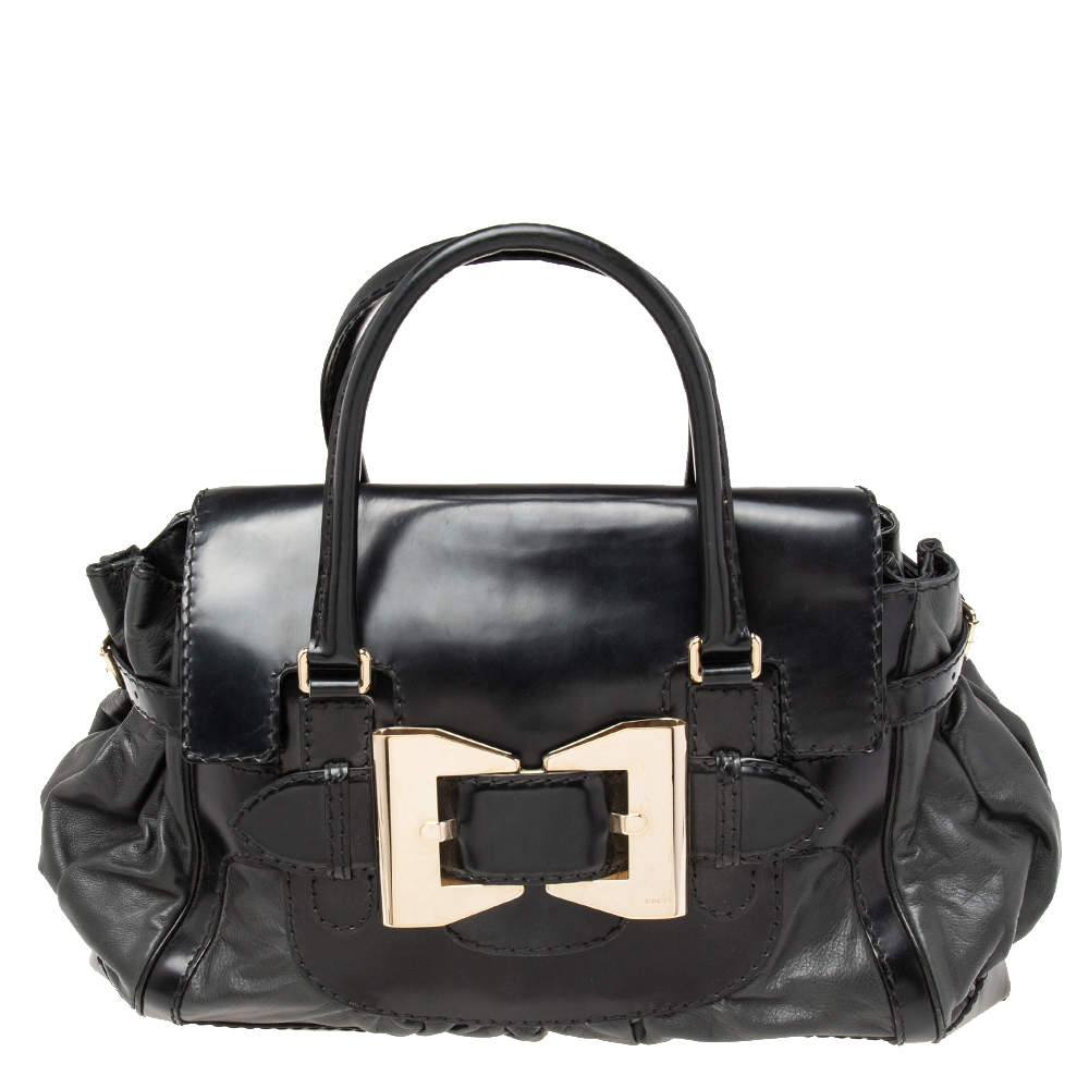 Pre Owned Gucci Black Leather Large Dialux Queen Tote