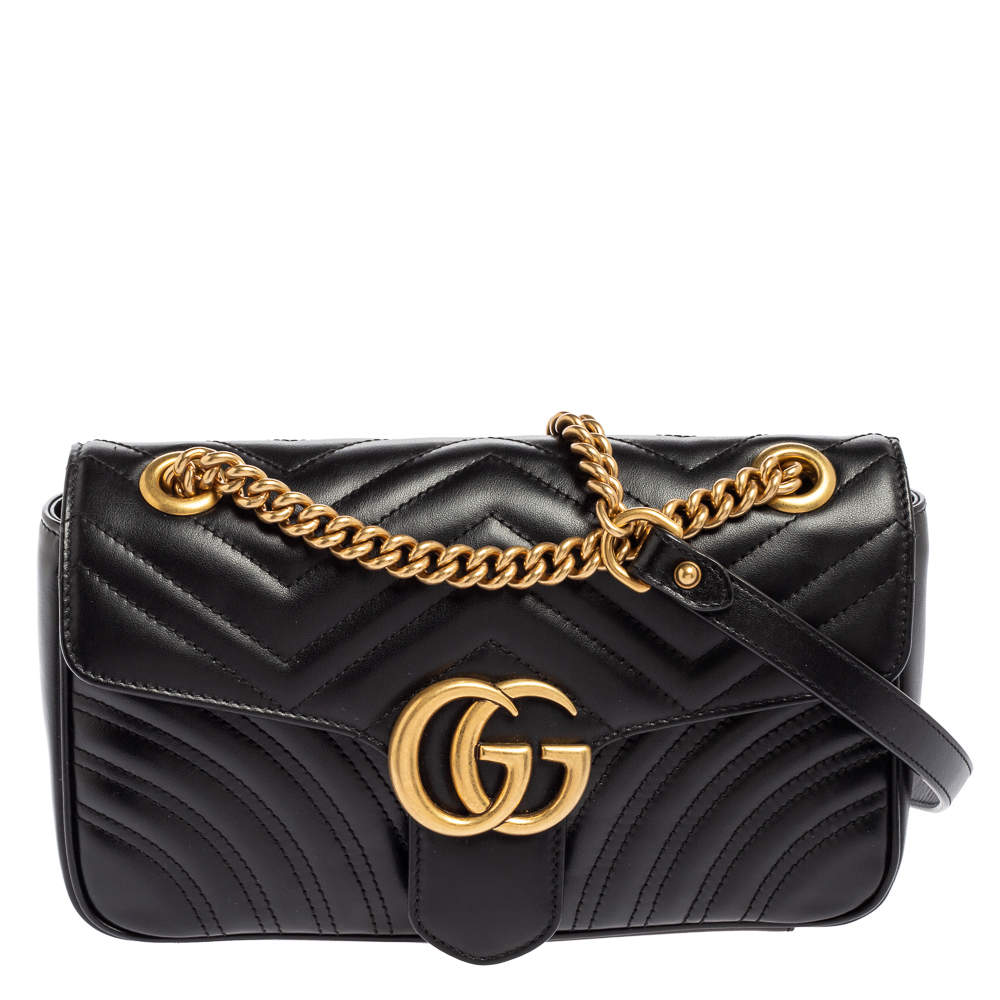 Pre Owned حقيبة كتف غوتشي جلد ماتيلاس أسود مارمونت جي جي صغيرة