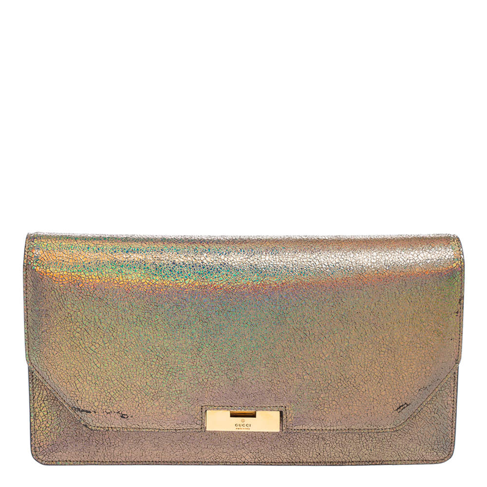 Pre Owned Gucci Multicolor Iridescent Crackled Leather 58 Clutch