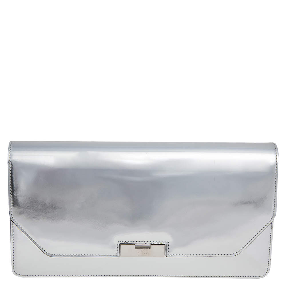 Pre Owned Gucci Metallic Silver Leather 58 Clutch