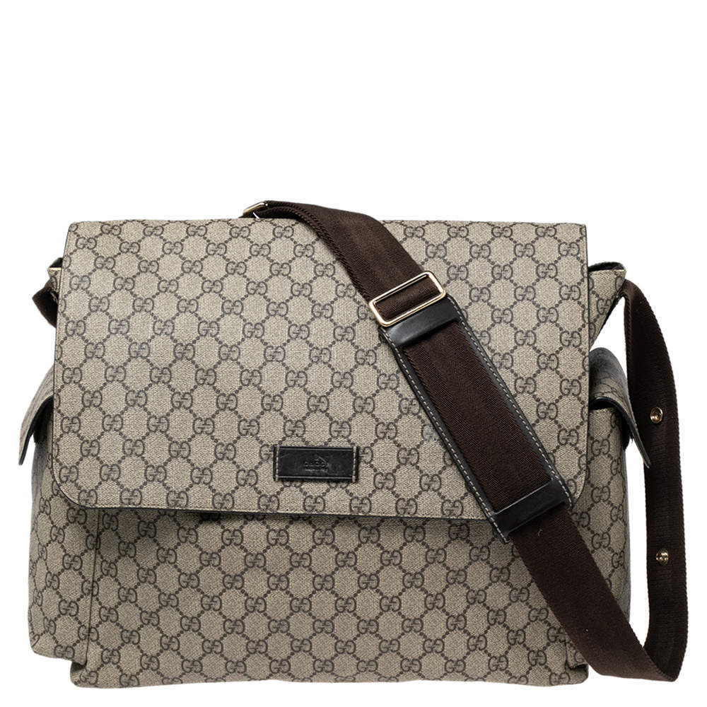 Pre Owned Gucci Beige/Brown GG Supreme Canvas Messenger Diaper Bag 