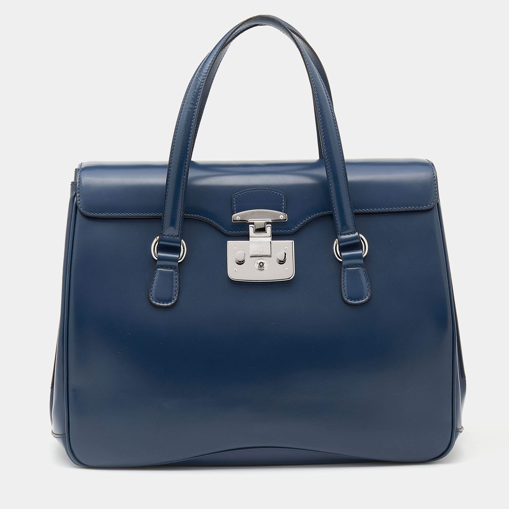 Pre Owned Gucci Blue Smooth Leather Lady Lock Satchel