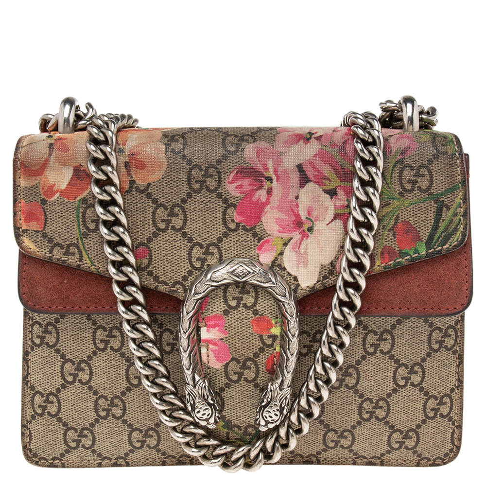 Pre Owned Gucci Multicolor GG Supreme Blooms Canvas and Suede Mini Dionysus Shoulder Bag