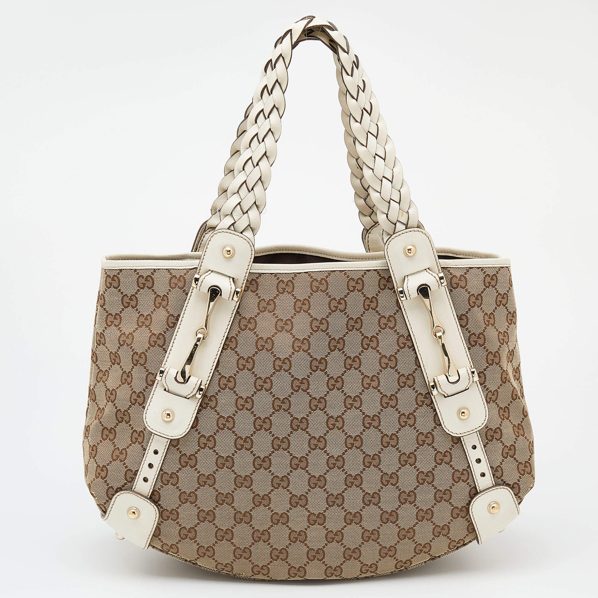 Gucci Beige White GG Canvas And Leather Pelham Medium Shoulder Bag