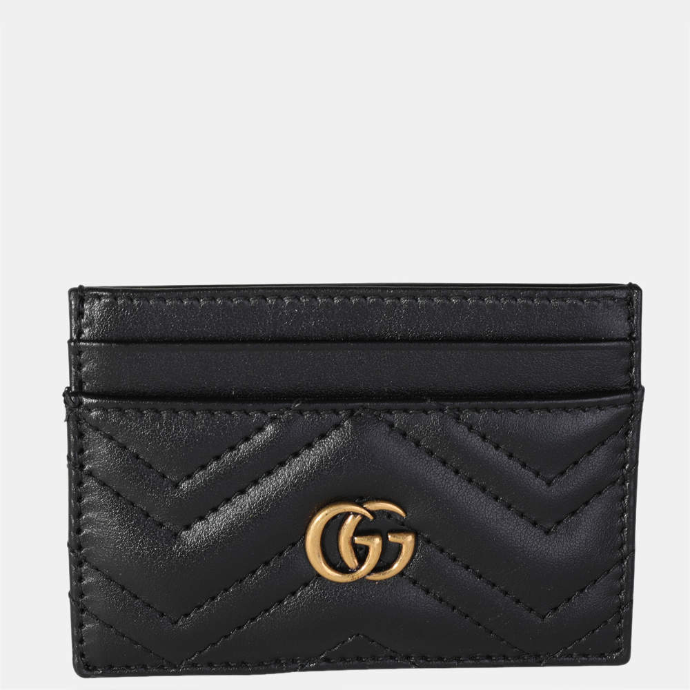 مملوكة مسبقًا Gucci Black Leather GG Marmont Card Case