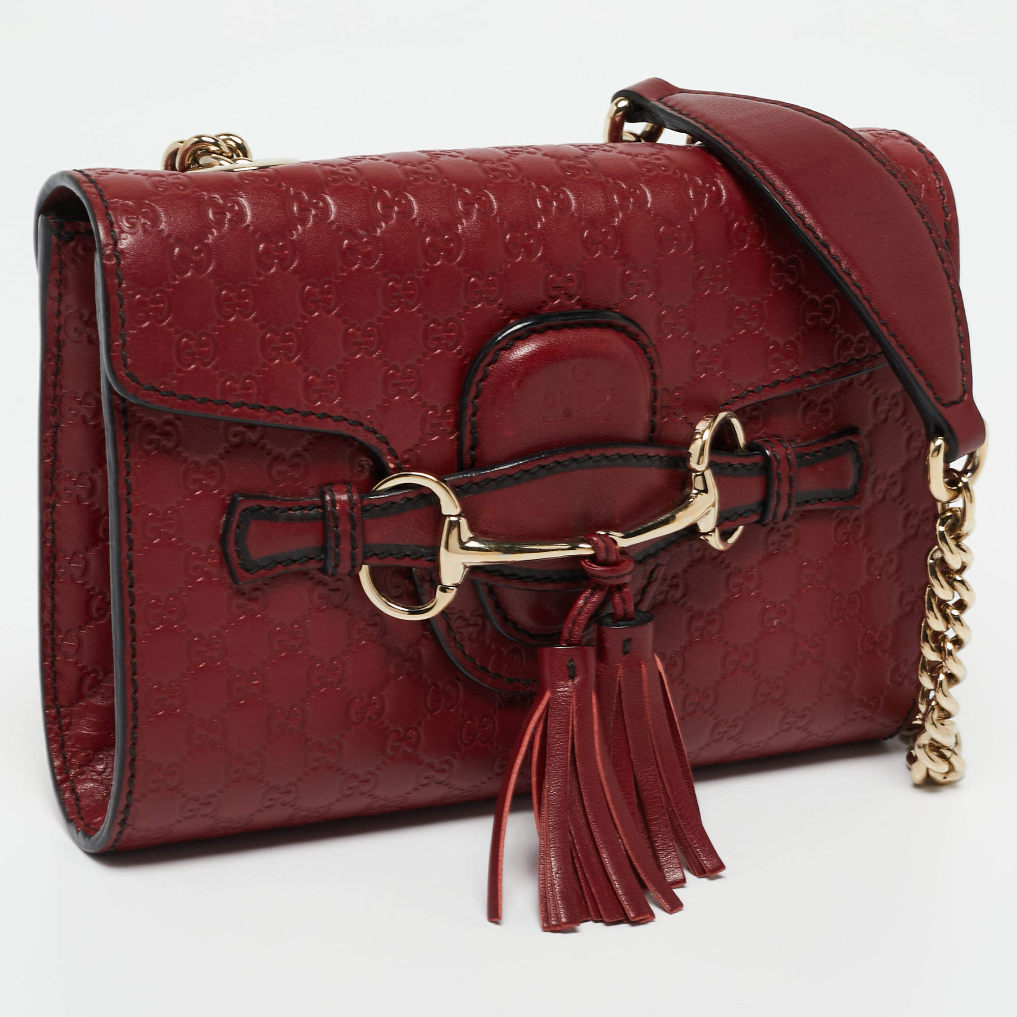 Gucci Emily Crossbody Guccissima Mini Red in Leather with Gold