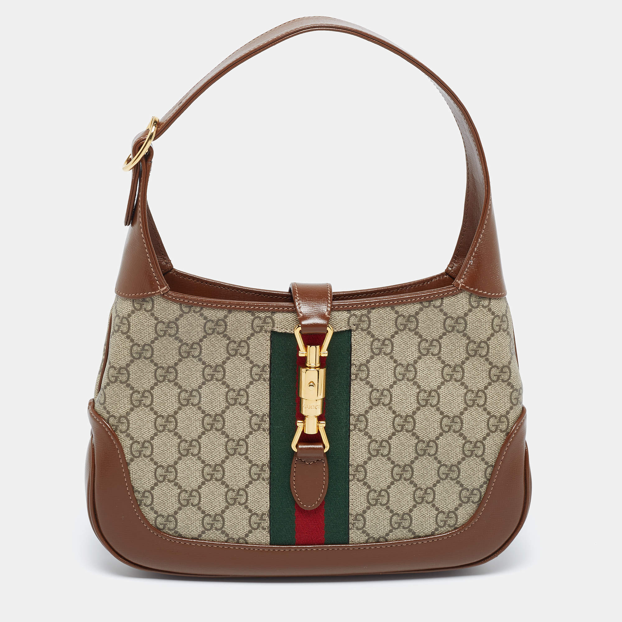 Gucci Beige/Brown GG Supreme Canvas And Leather Small Jackie 1961 Hobo