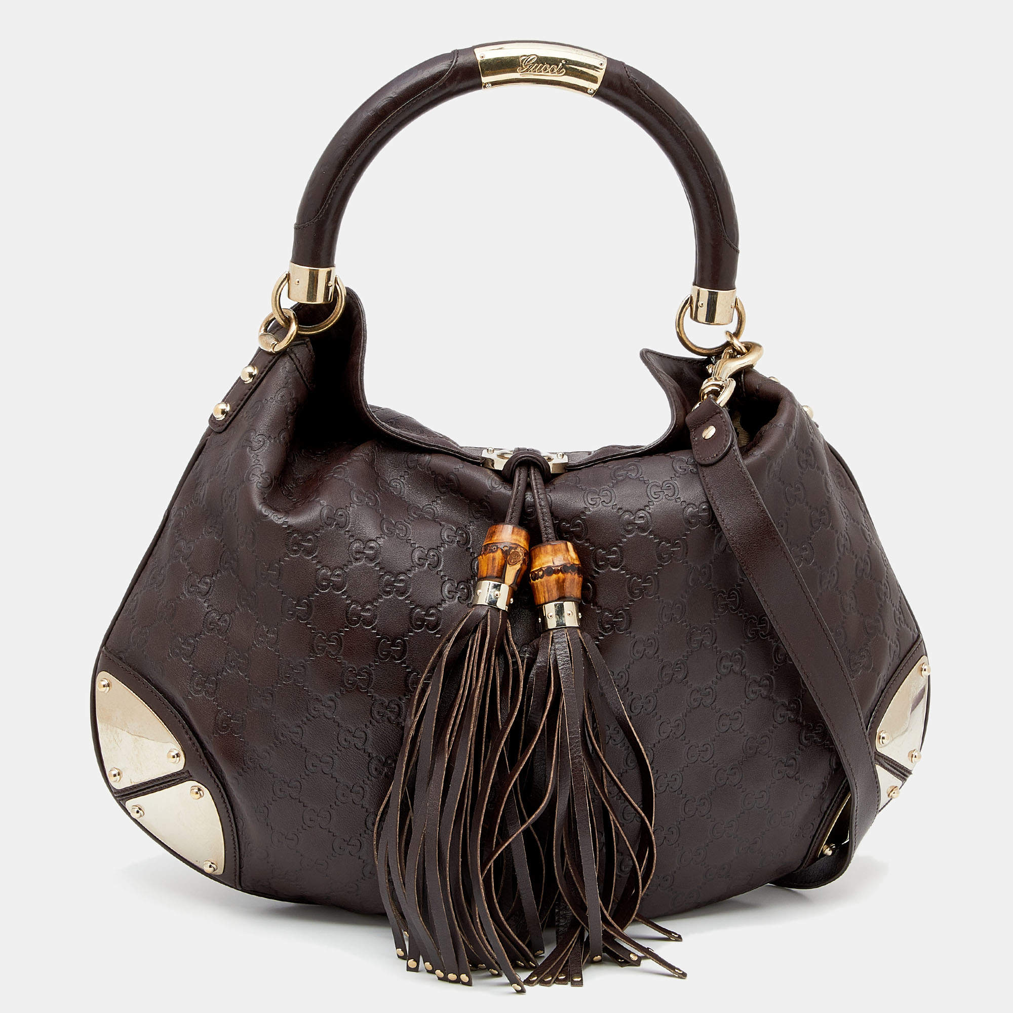 Pre Owned حقيبة هوبو غوتشي بابوسكا ايندي جلد غوتشيسيما بني متوسطة 