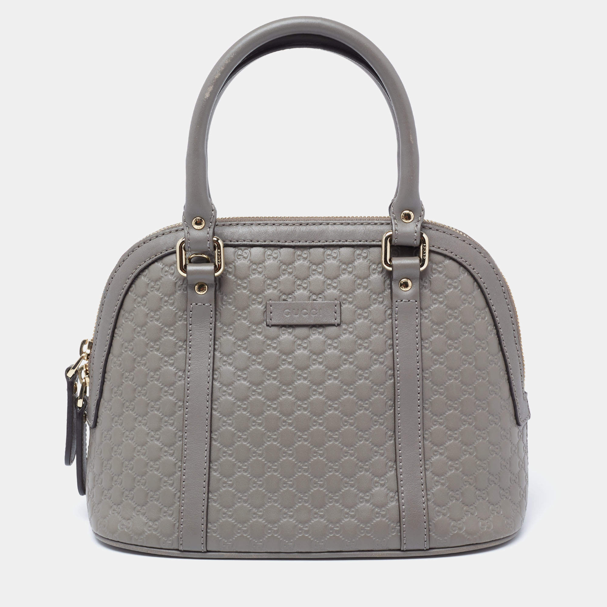 Pre Owned Gucci Grey Microguccissima Leather Mini Dome Satchel