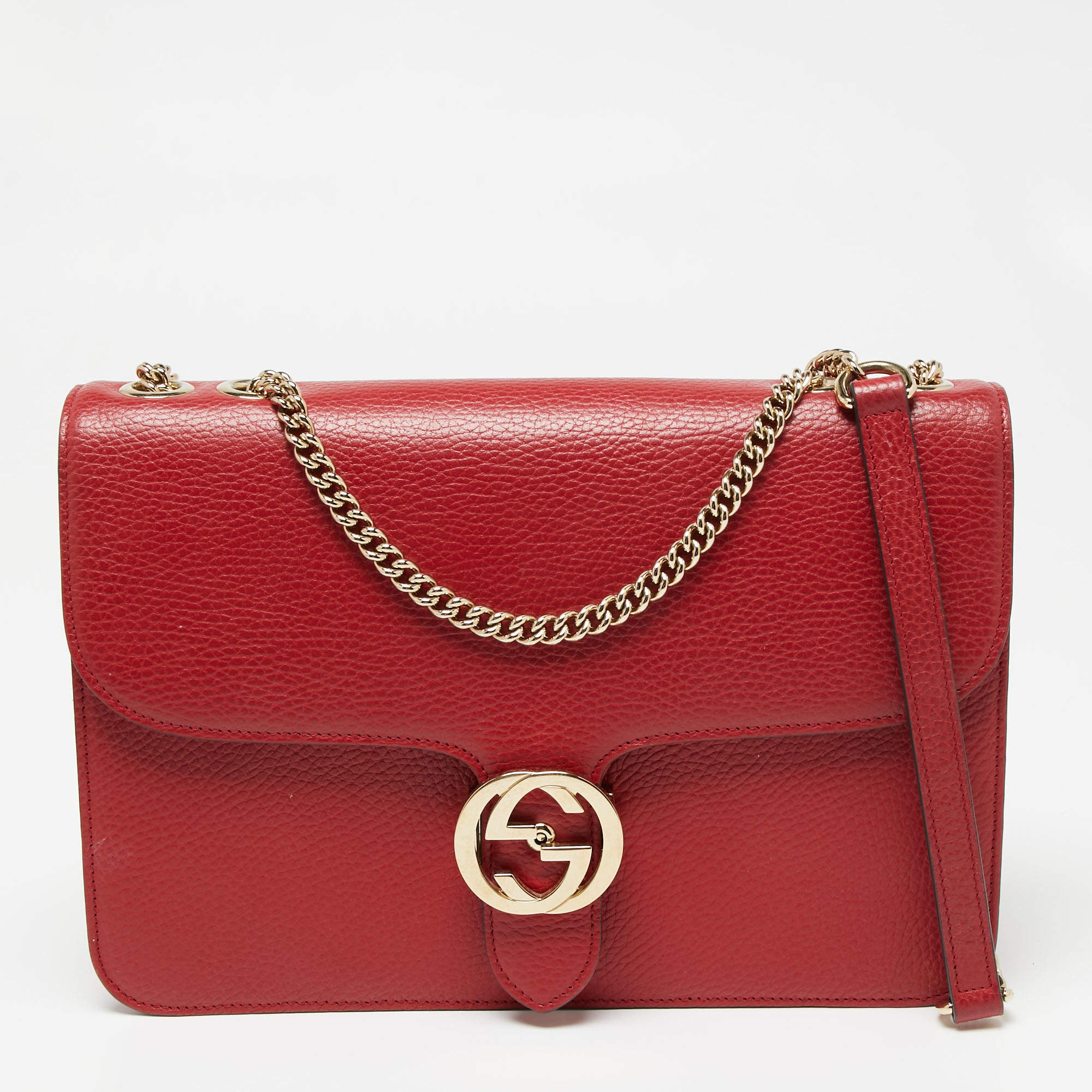 Gucci Red Leather Dollar Interlocking G Chain Crossbody Bag Gucci | The ...