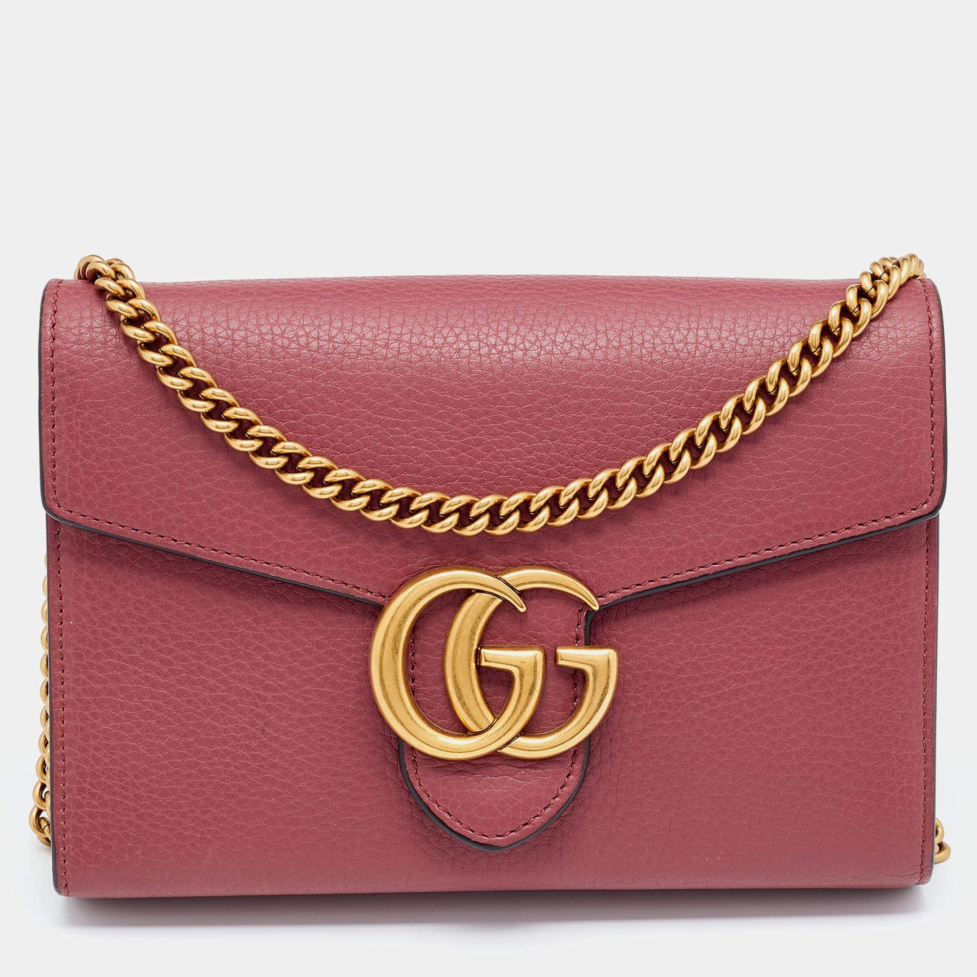 Pre Owned محفظة غوتشي جي جي مارمونت جلد وردي بسلسلة