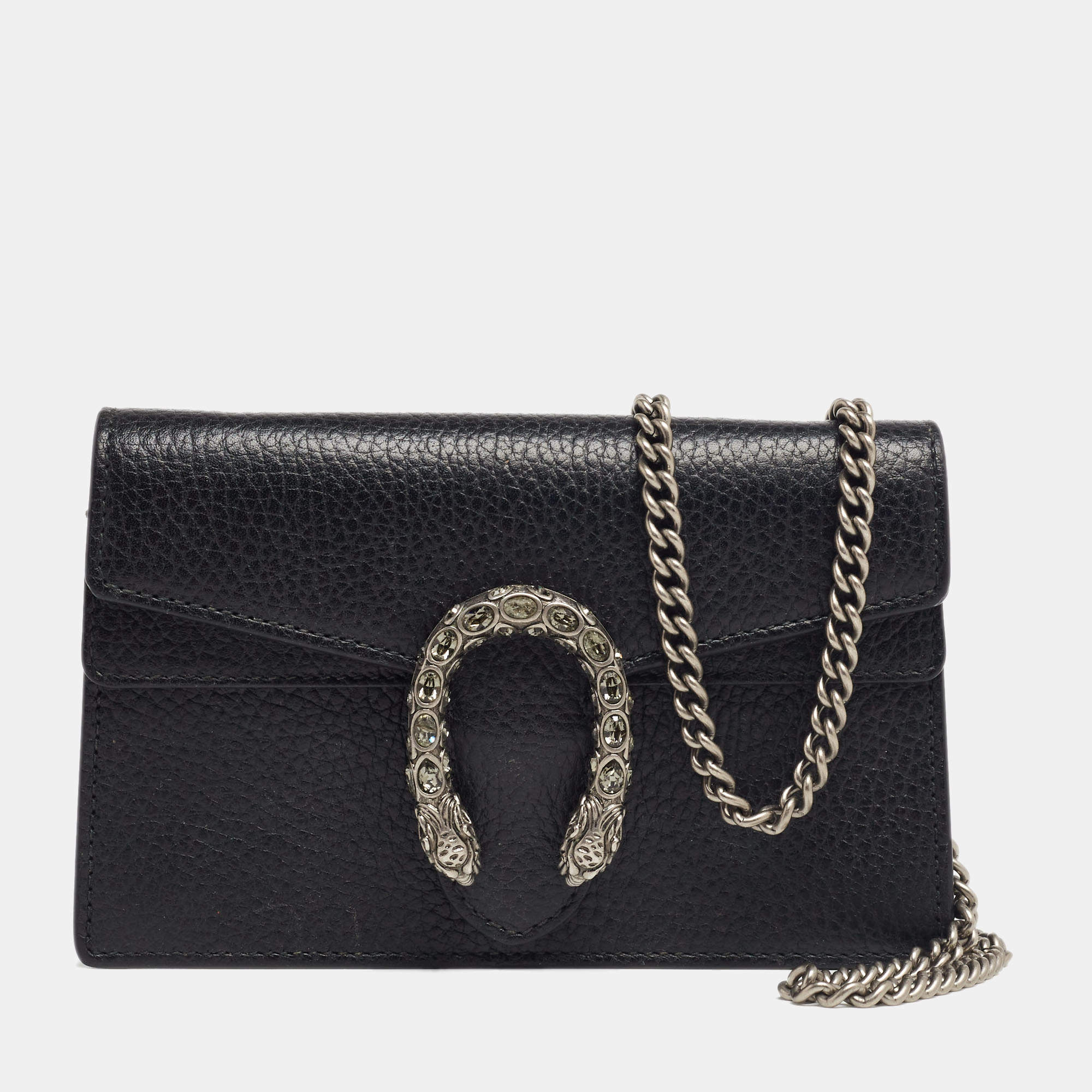 Pre Owned Gucci Black Leather Super Mini Dionysus Shoulder Bag