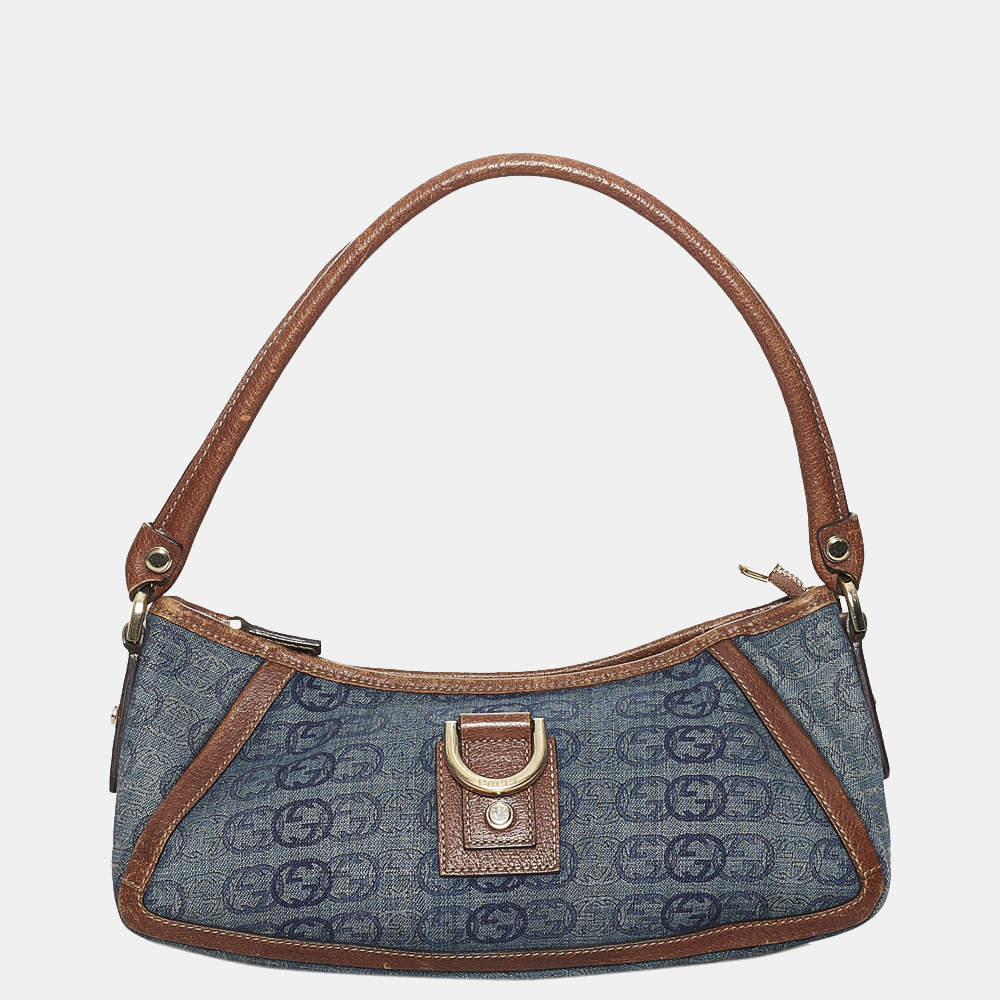 مملوكة مسبقًا Gucci Blue/Brown Double G Abbey D-Ring Baguette