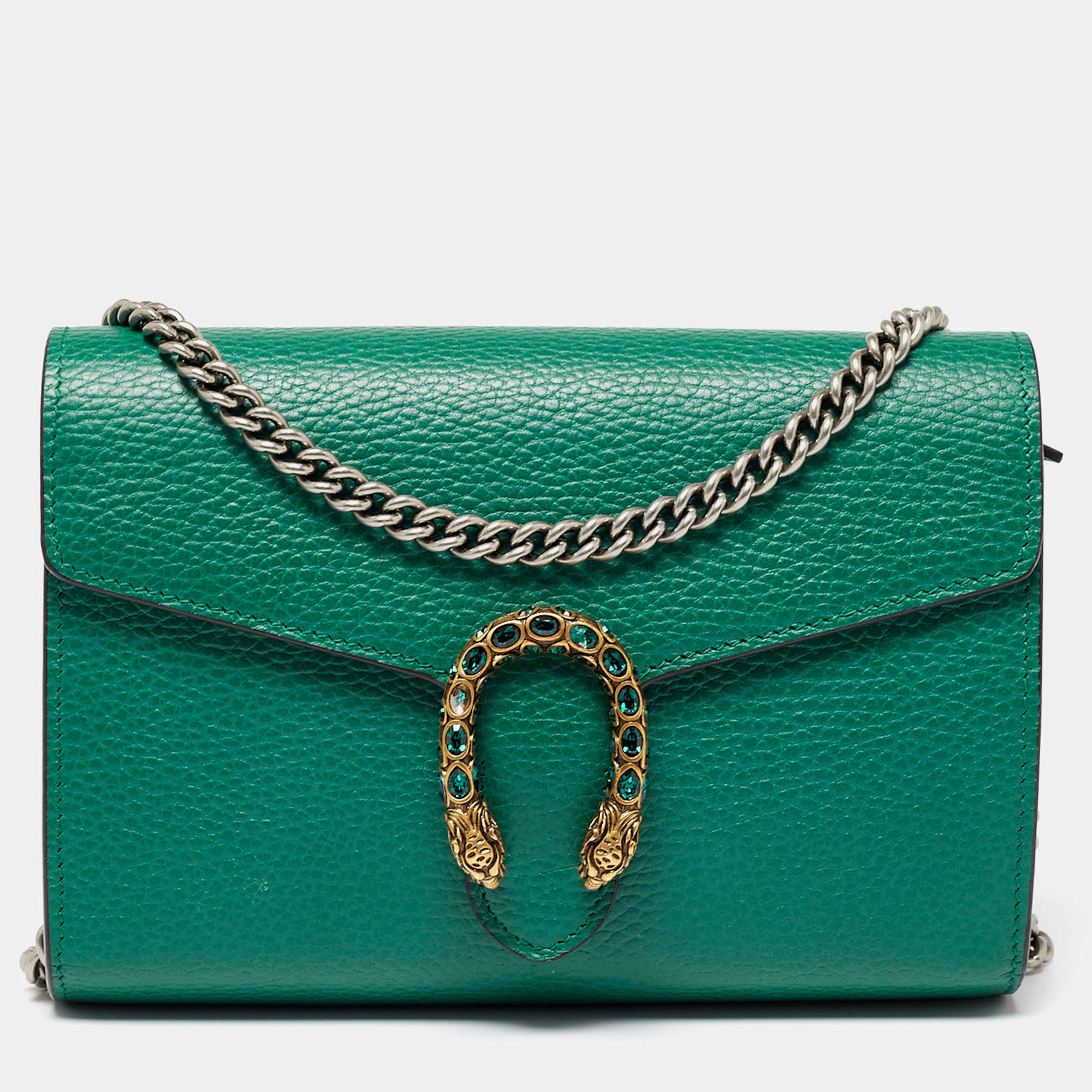 Pre Owned محفظة بسلسلة غوتشى دينسيوس جلد اخضر