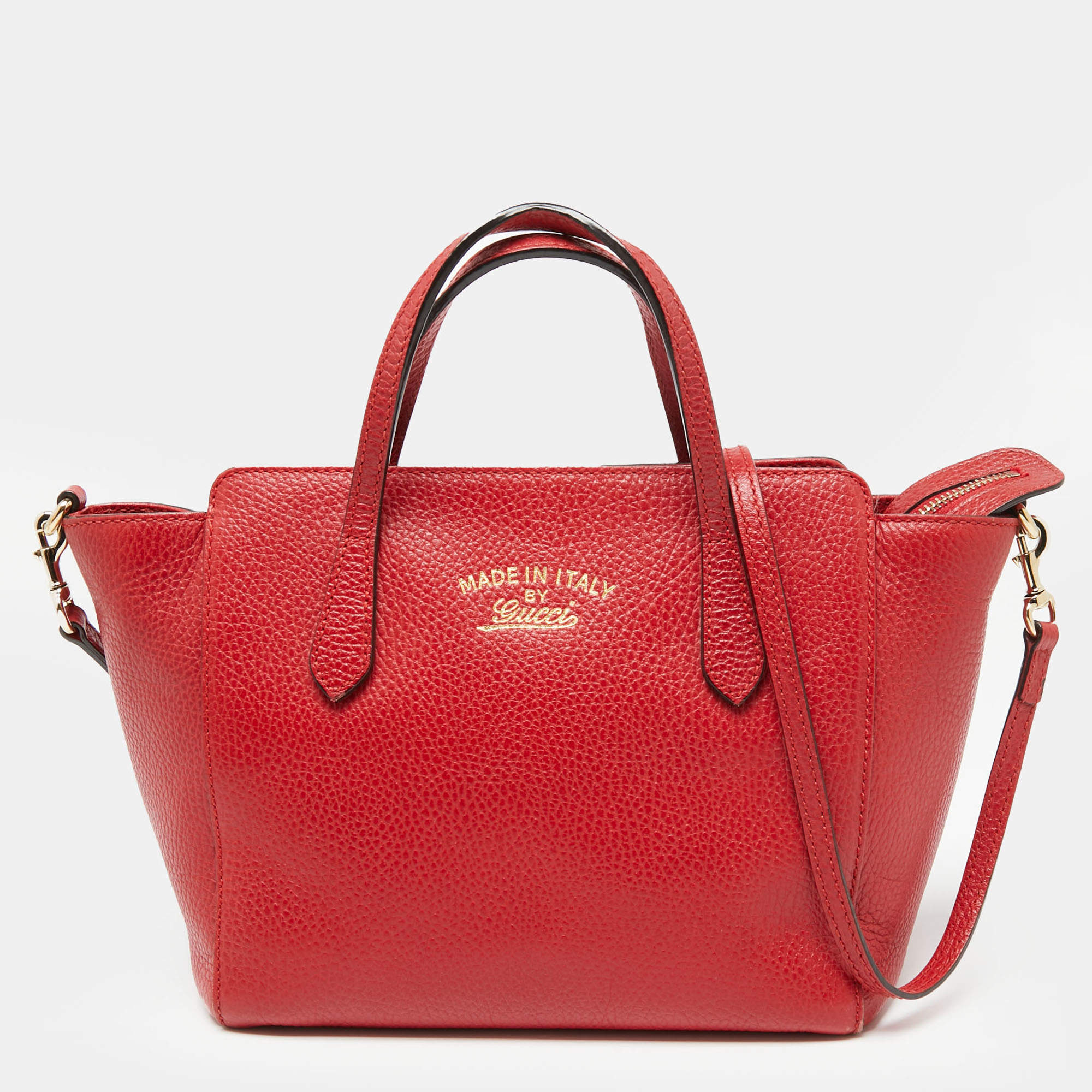 Pre Owned Gucci Red Leather Mini Swing Tote 
