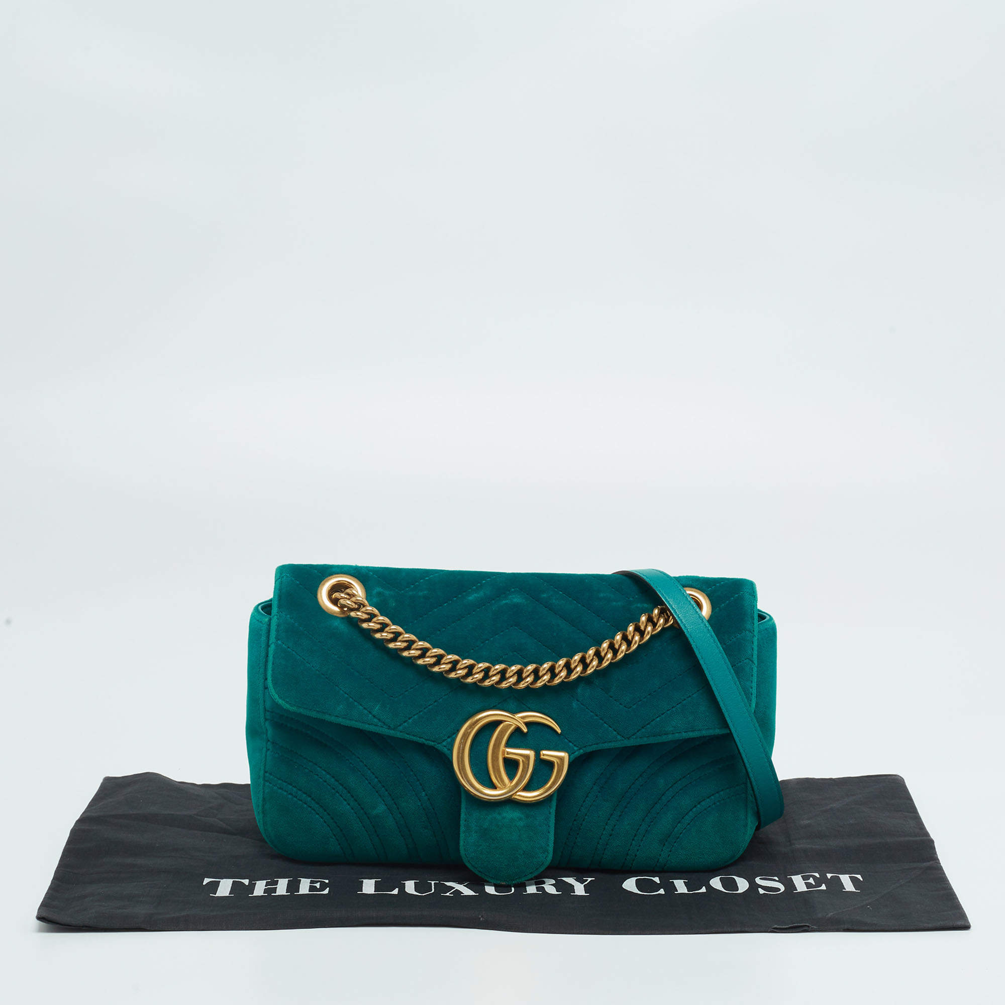 Gucci Mini bag GG Marmont Olive green Velvet ref.201921 - Joli Closet