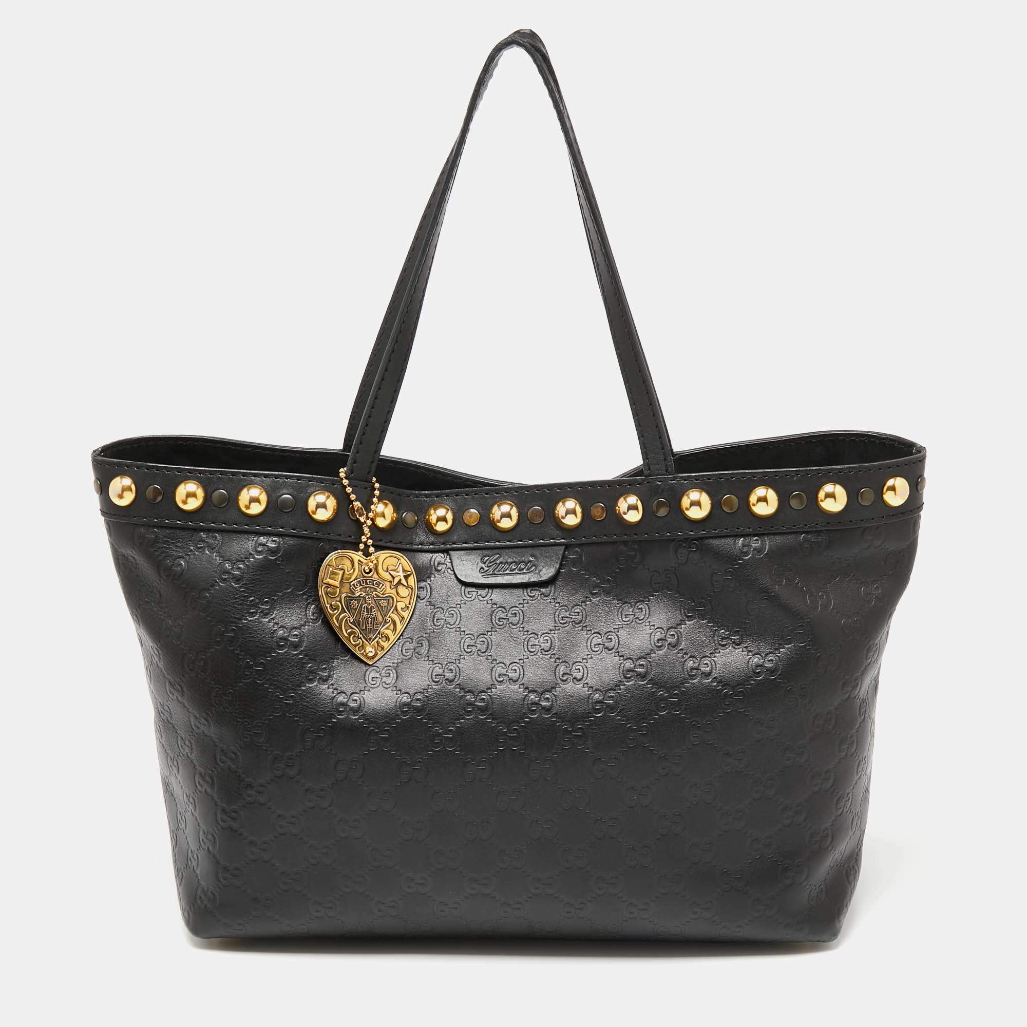 Pre Owned Gucci Black Guccissima Leather Medium Babouska Tote